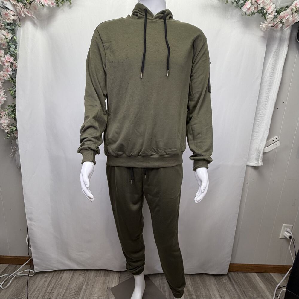 Casual 2-Piece Hooded Jogger Sweat Suit Green Medium Activewear